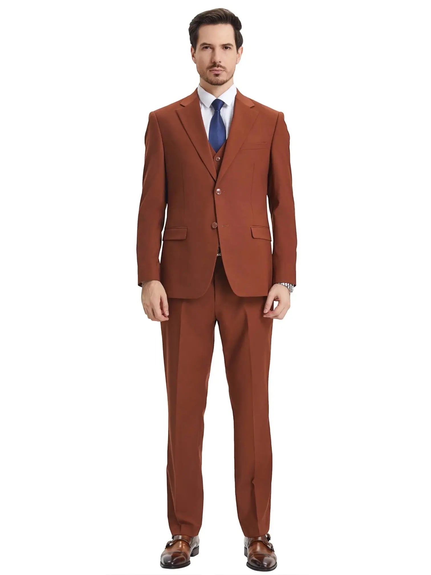 Men's Stacy Adams Hybrid-Fit 3pc Notch Lapel Suit Set, Jacket Vest and Pants Stacy Adams  M & R Clothing Mens-Suits