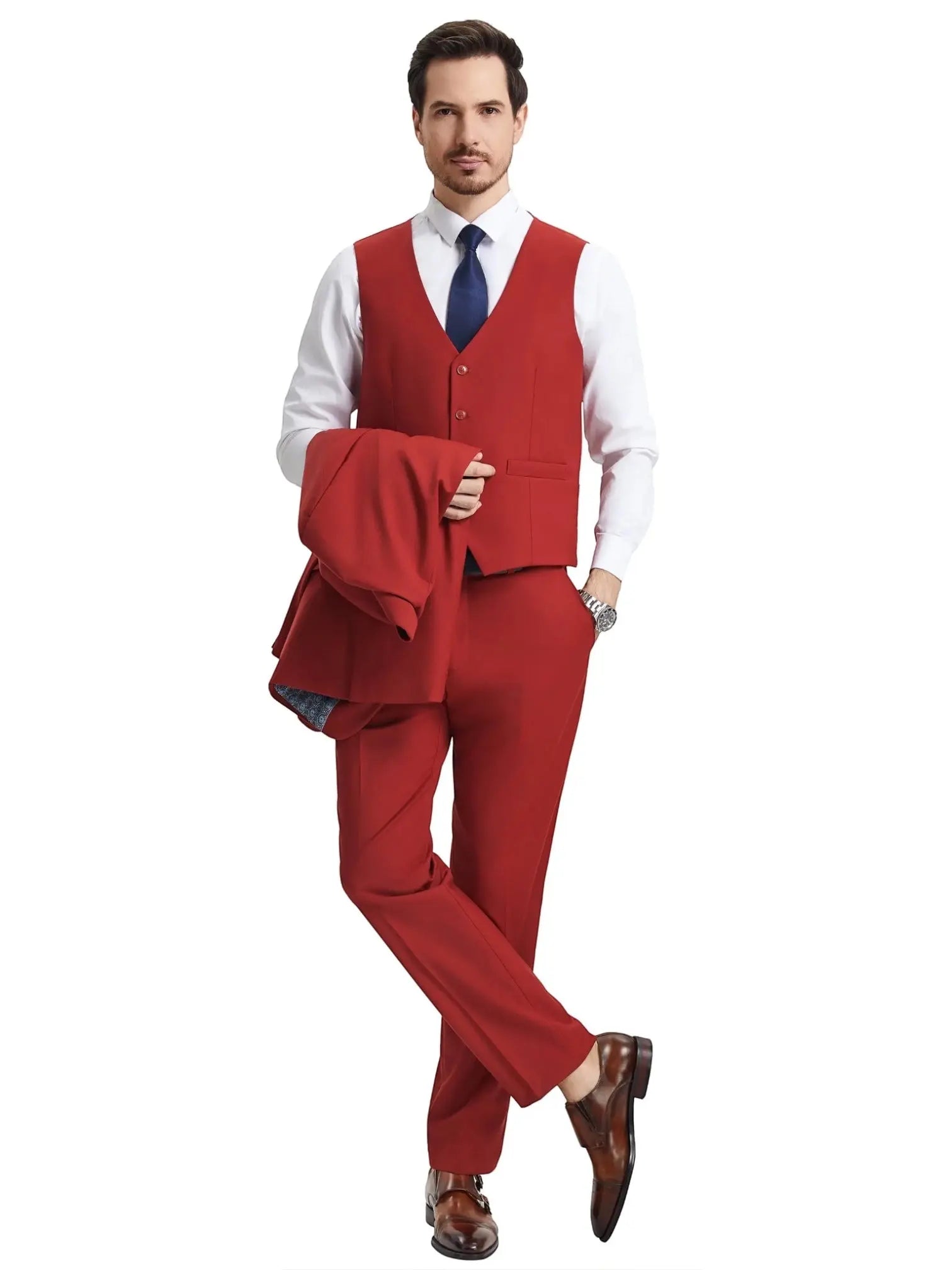 Men's Stacy Adams Hybrid-Fit 3pc Notch Lapel Suit Set, Jacket Vest and Pants Stacy Adams  M & R Clothing Mens-Suits
