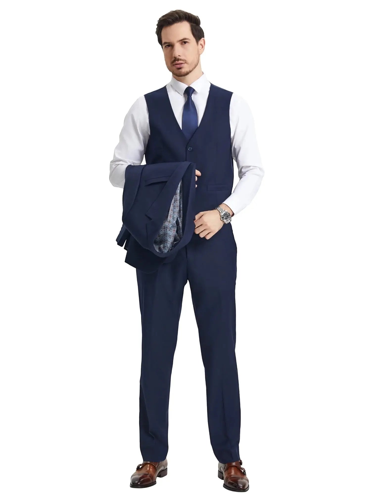 Men's Stacy Adams Hybrid-Fit 3pc Notch Lapel Suit Set, Jacket Vest and Pants Stacy Adams  M & R Clothing Mens-Suits