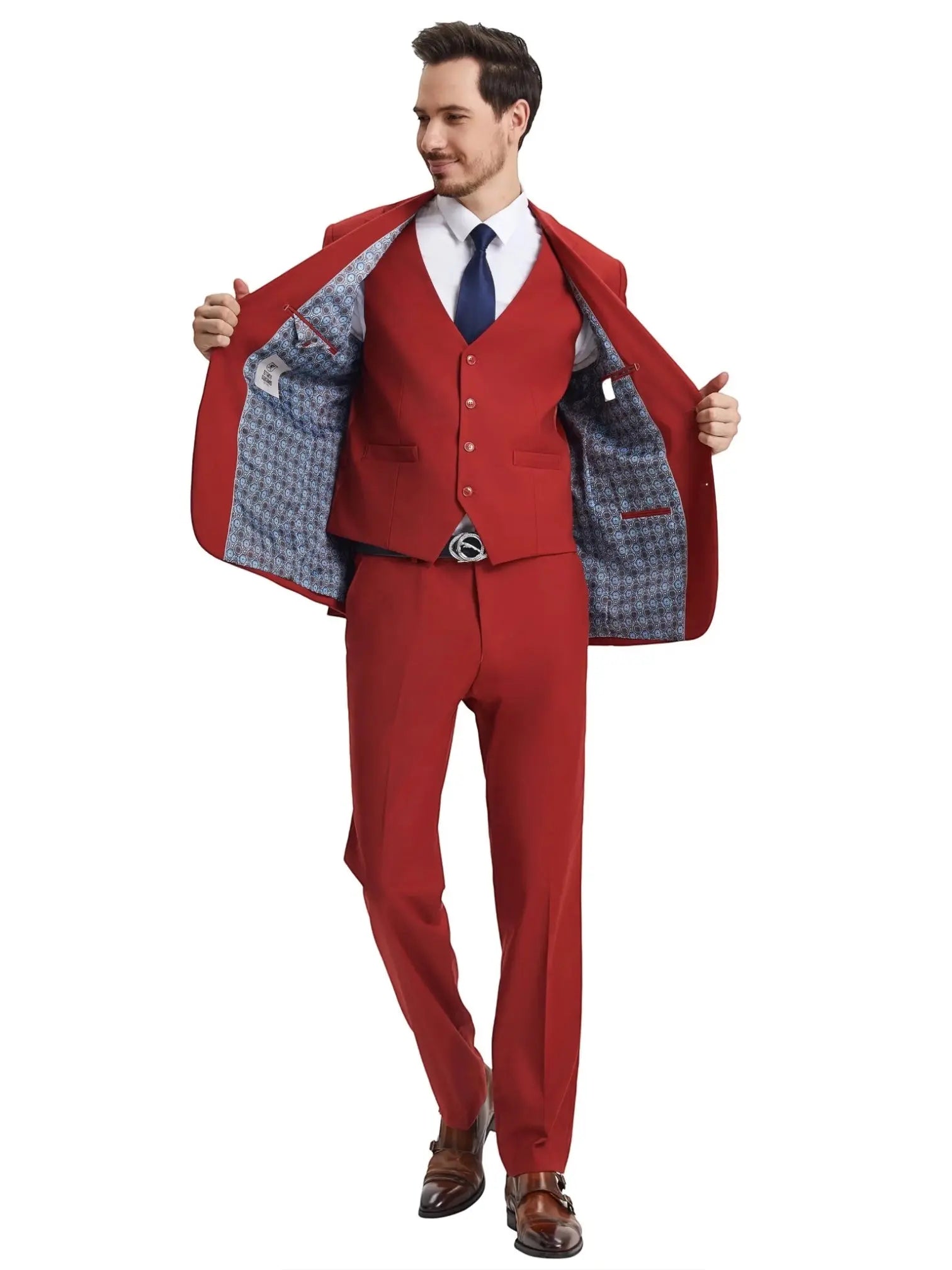Men's Stacy Adams Hybrid-Fit 3pc Notch Lapel Suit Set, Jacket Vest and Pants Stacy Adams  M & R Clothing Mens-Suits