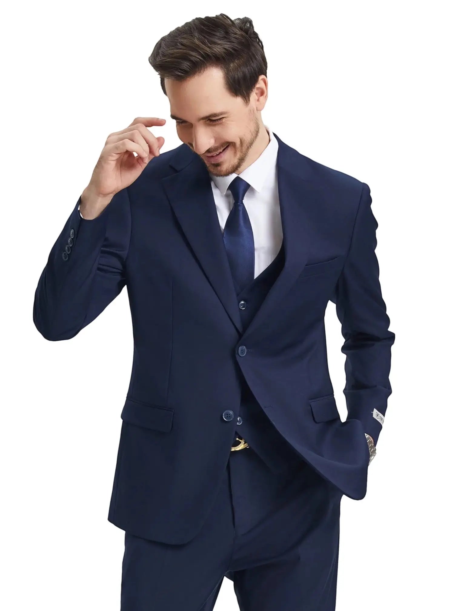 Men's Stacy Adams Hybrid-Fit 3pc Notch Lapel Suit Set, Jacket Vest and Pants Stacy Adams  M & R Clothing Mens-Suits