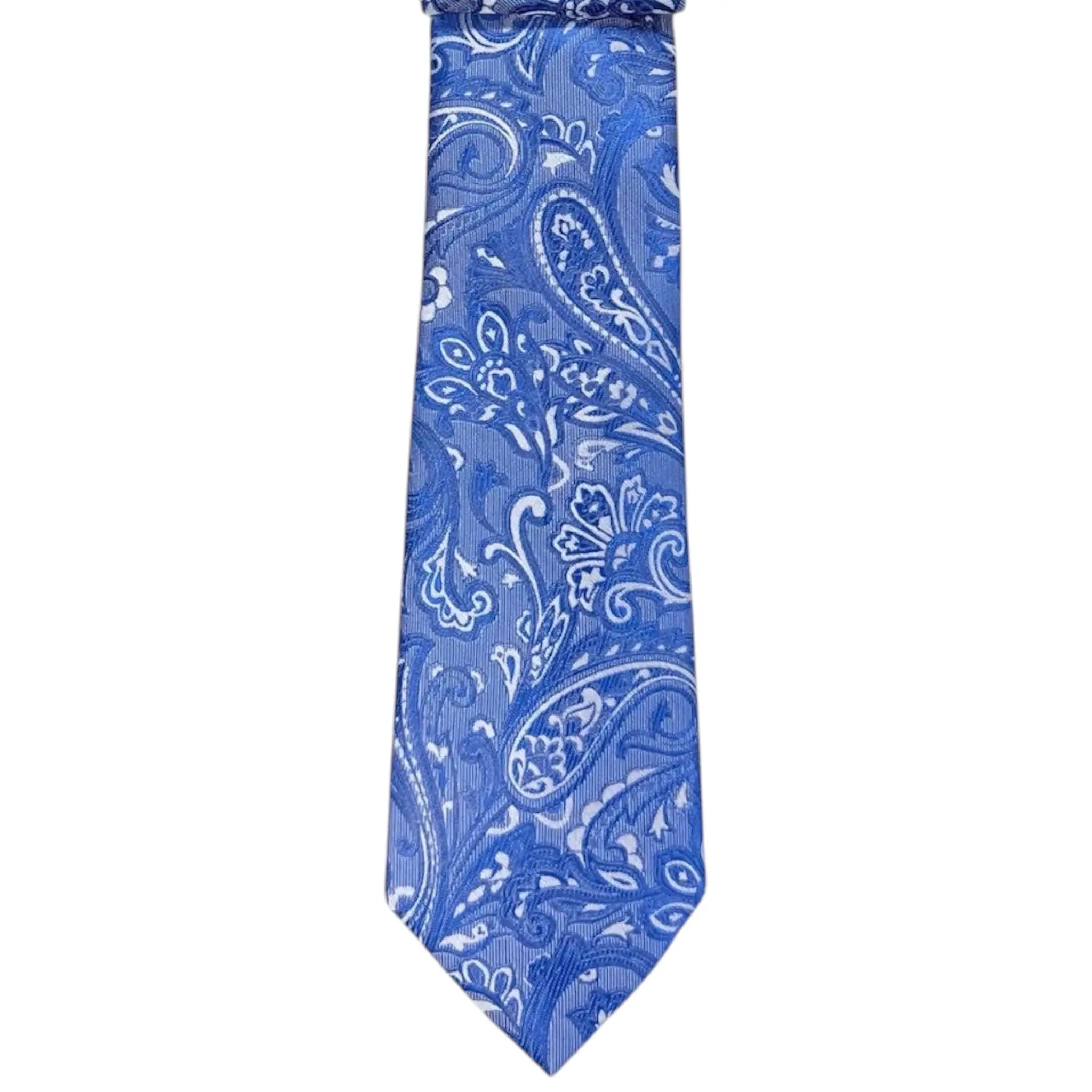 M & R Clothing Augustino blue paisley woven tie with intricate floral patterns for formal events