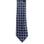 M & R Clothing Augustino tie featuring a navy blue and silver geometric square pattern in a lustrous woven fabric