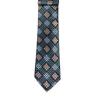 M & R Clothing Augustino tie featuring a dark green background with a woven geometric diamond and floral pattern.