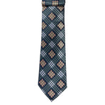 M & R Clothing Augustino tie featuring a dark green background with a woven geometric diamond and floral pattern.