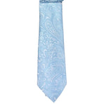 M & R Clothing Augustino light blue paisley tie with a woven viscose and polyester blend fabric.