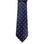 M & R Clothing Augustino tie featuring a navy blue background with a repeating red and white geometric floral pattern.