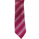 M & R Clothing Augustino red striped tie and matching pocket square set with geometric woven patterns