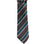 M & R Clothing Augustino striped tie and pocket square set in teal, burgundy, and grey woven fabric on a hanger