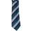 M & R Clothing Augustino striped tie and pocket square set in teal, grey, and navy woven fabric on a display card.