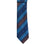 M & R Clothing Augustino blue and brown striped woven tie and pocket square set on a display hanger