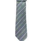 M & R Clothing Augustino striped tie in grey and green with geometric patterns and woven viscose blend fabric