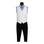 M & R Clothing beige single-breasted suit vest worn over a blue dress shirt with a striped tie and black trousers