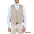 M & R Clothing beige single-breasted suit vest worn over a white dress shirt for a formal tailored look
