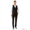 Model wearing a M & R Clothing black single-breasted suit vest over a white dress shirt and black trousers