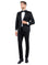 M & R Clothing men's black tailored-fit tuxedo jacket featuring a satin notch lapel worn by a model with a bowtie