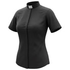 M & R Clothing black short sleeve clergy shirt for women with a classic tab collar for professional ministry wear.