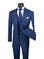 M & R Clothing blue 3-piece regular fit suit with bold white pinstripes, matching vest, and polka dot tie on mannequin