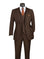 M & R Clothing brown pinstripe 3-piece regular fit business suit with vest, white shirt, and orange patterned tie.