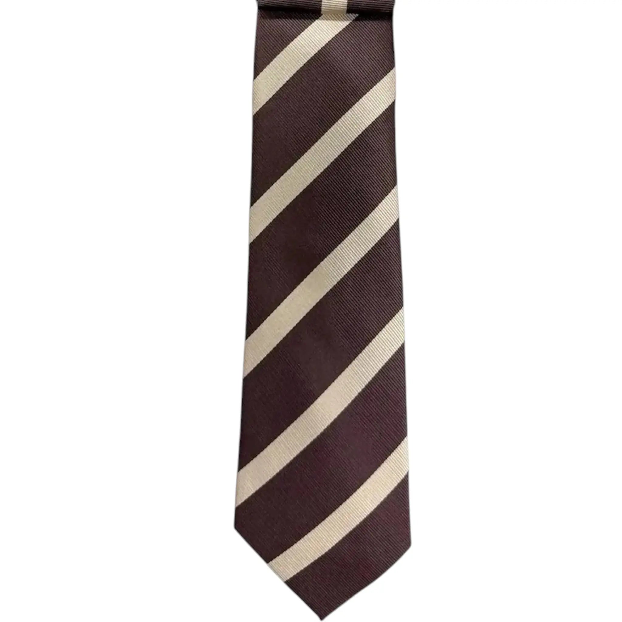 M & R Clothing Augustino brown and tan striped tie and pocket square set in premium woven fabric