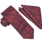 M & R Clothing Stacy Adams burgundy paisley necktie and matching pocket square set for formal men's attire