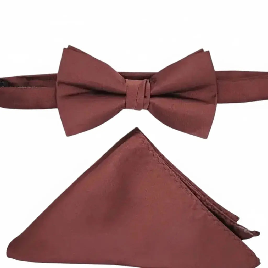 M & R Clothing Stacy Adams solid burgundy satin bowtie and matching pocket square set for formal wear