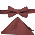 M & R Clothing Stacy Adams solid burgundy satin bowtie and matching pocket square set for formal wear