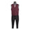 M & R Clothing burgundy single-breasted suit vest worn over a grey dress shirt and tie on a mannequin