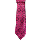 M & R Clothing Augustino fuchsia and black geometric patterned tie with a lustrous woven finish.