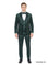 M & R Clothing 3-piece green velvet and sequin tuxedo suit with satin shawl collar, vest, and matching bowtie.