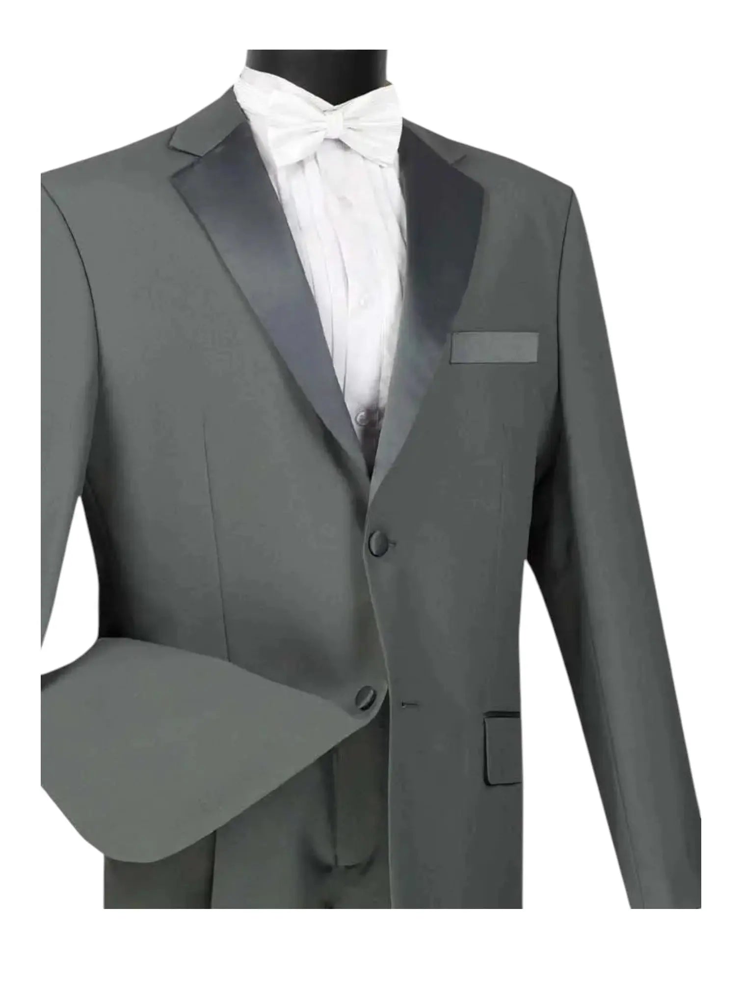 M & R Clothing 2-piece classic grey tuxedo with a white shirt and matching bow tie for formal events.