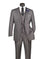 M & R Clothing grey pinstripe 3-piece regular fit business suit with vest, white shirt, and blue lapel flower