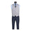 M & R Clothing grey single-breasted suit vest with a pocket chain, worn over a light blue dress shirt and tie.