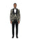 M & R Clothing 3-piece skinny fit tuxedo with a floral jacquard jacket, double-breasted vest, and satin shawl collar.