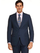M & R Clothing men's classic navy blue 2-piece suit with a white shirt and patterned tie for formal occasions