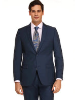 M & R Clothing men's classic navy blue 2-piece suit with a white shirt and patterned tie for formal occasions
