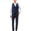 Model wearing a M & R Clothing navy blue single-breasted suit vest over a white dress shirt and matching trousers.