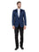 M & R Clothing navy tuxedo jacket with satin peak lapel worn by a man with a white shirt and black trousers