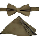M & R Clothing Stacy Adams solid olive green satin bowtie and matching pocket square set for formal wear
