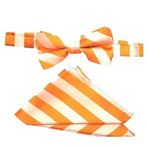 M & R Clothing Stacy Adams orange and white diagonal stripe pre-tied bow tie and matching pocket square set