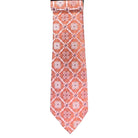 M & R Clothing Augustino tie in peach with intricate floral and geometric woven patterns for formal events.