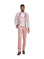 M & R Clothing 3-piece pink floral jacquard tuxedo with satin shawl lapel, waistcoat, and tailored trousers on a model
