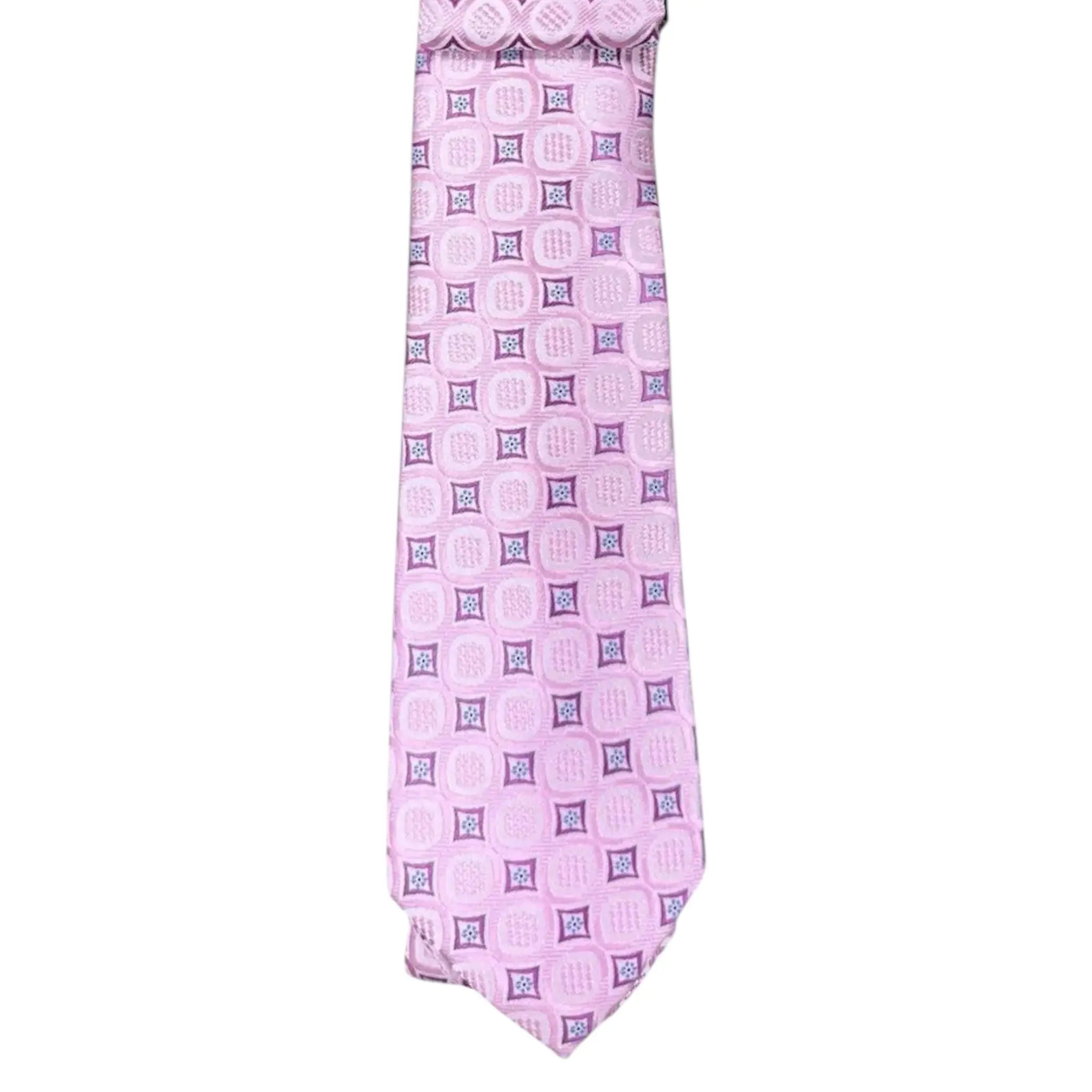 M & R Clothing Augustino tie in light pink with a woven geometric and floral pattern for formal occasions