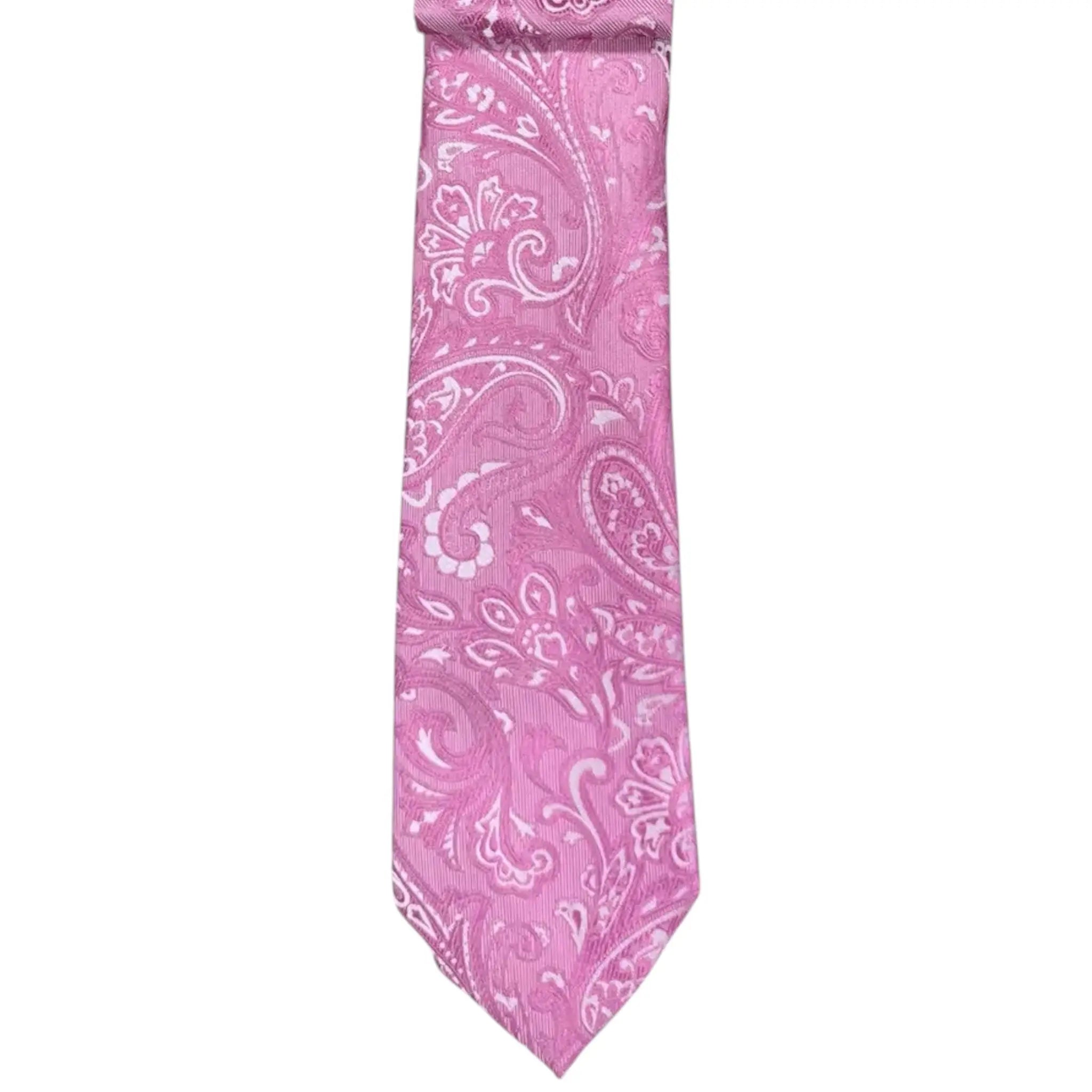 M & R Clothing Augustino pink paisley tie and matching pocket square set in premium woven fabric