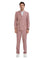 M & R Clothing pink pinstripe slim fit double-breasted suit with peak lapels worn by a male model.