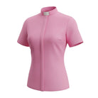M & R Clothing pink short sleeve clergy shirt with a classic white tab collar for women in ministry