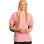 A smiling woman wearing a pink M & R Clothing short sleeve clergy shirt with a classic white tab collar.