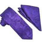 M & R Clothing Stacy Adams purple paisley necktie and matching pocket square set for formal men's attire