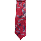 M & R Clothing Augustino tie in vibrant red with intricate woven floral and geometric leaf patterns