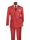 M & R Clothing red double-breasted suit with a white window pane pattern, peak lapels, and a modern tailored fit.